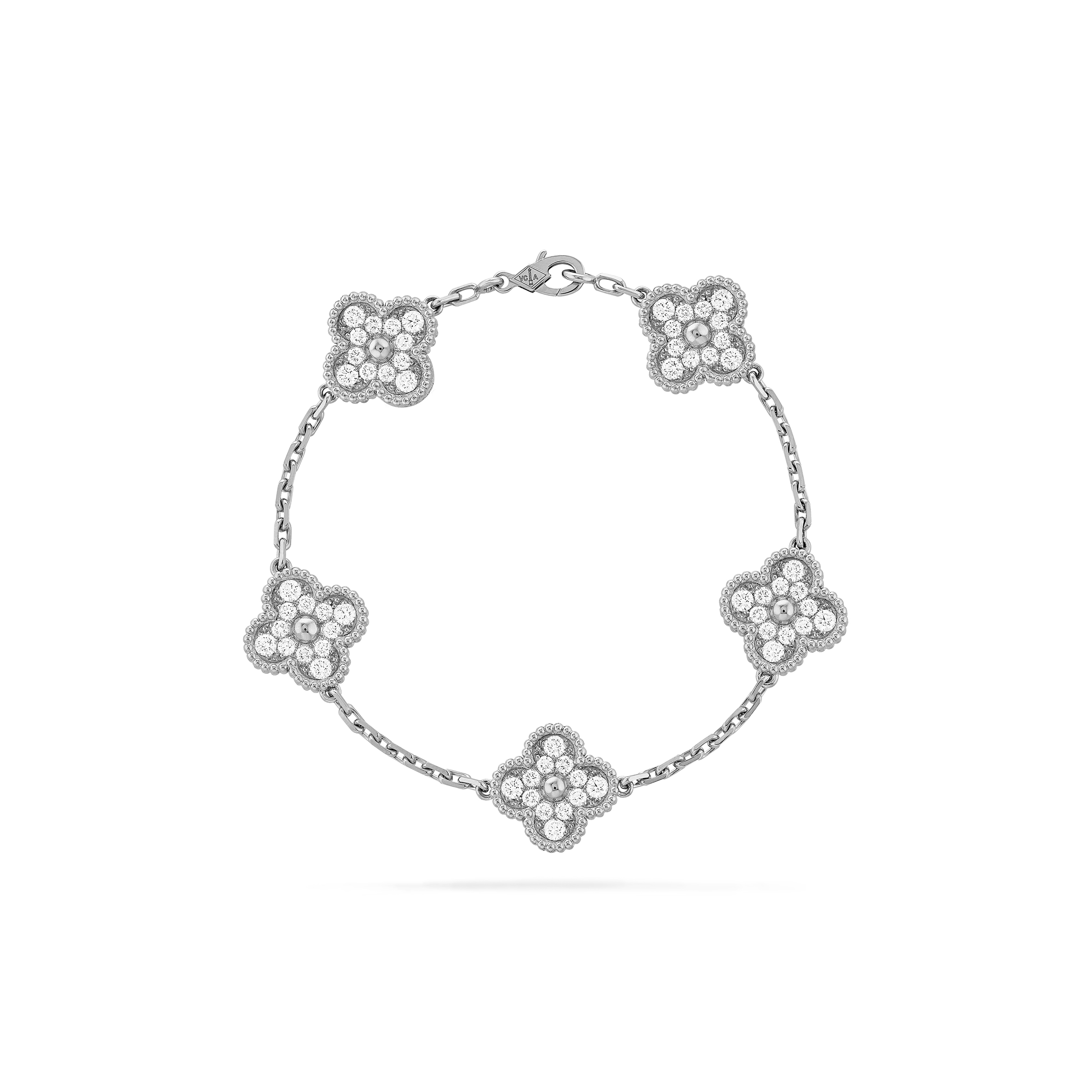 VAN CLEEF ARPELS VINTAGE ALHAMBRA BRACELET, 5 MOTIFS - WHITE GOLD, DIAMOND  VCARA41500